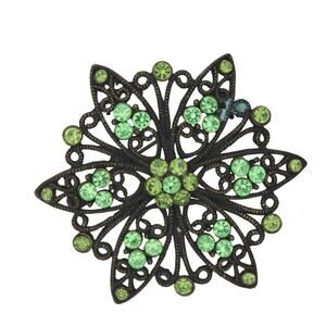 Green Rhinestone Flower Brooch Victorian Revival Citrine Vintage